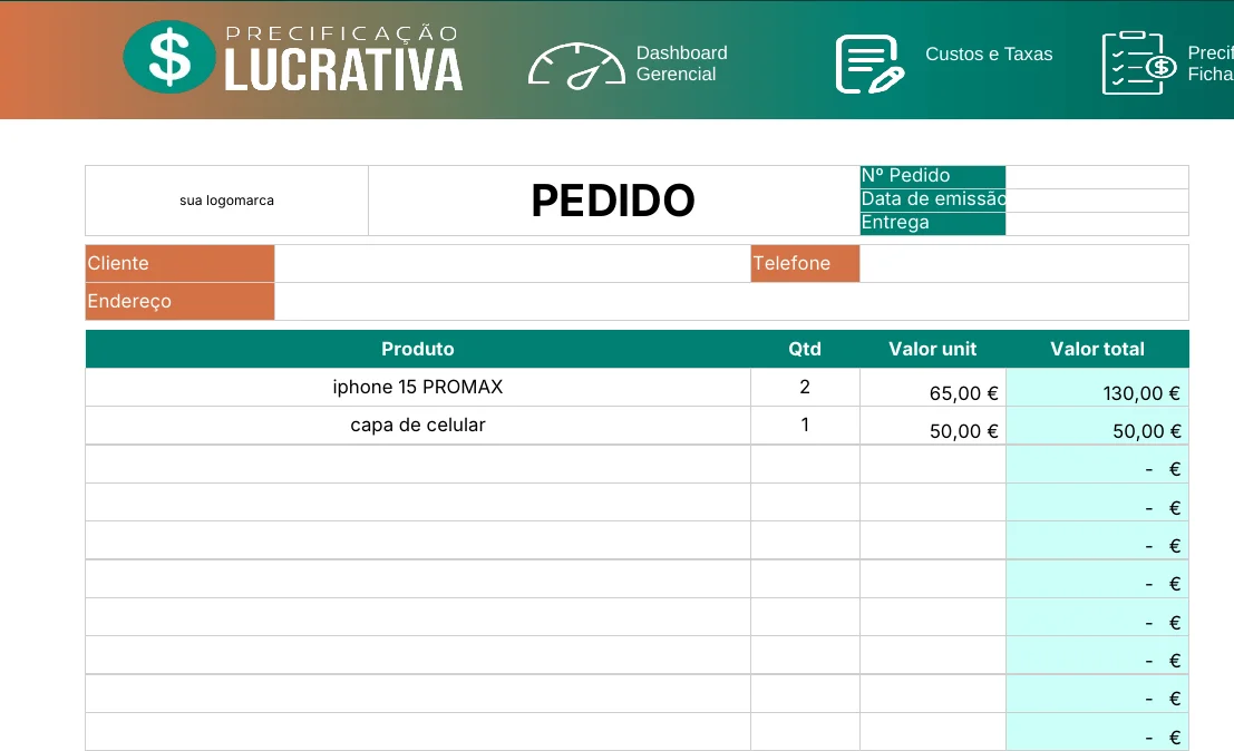 Formulário de pedido